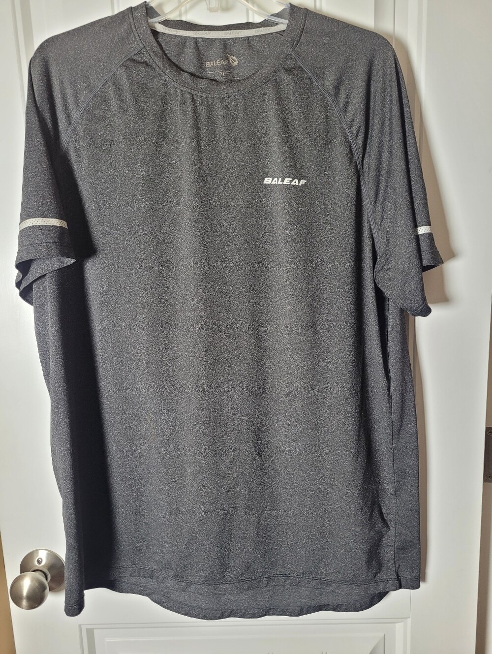 Baleaf Men's Short Sleeve Performance Tee — Charcoal Gray with Reflective Trim
